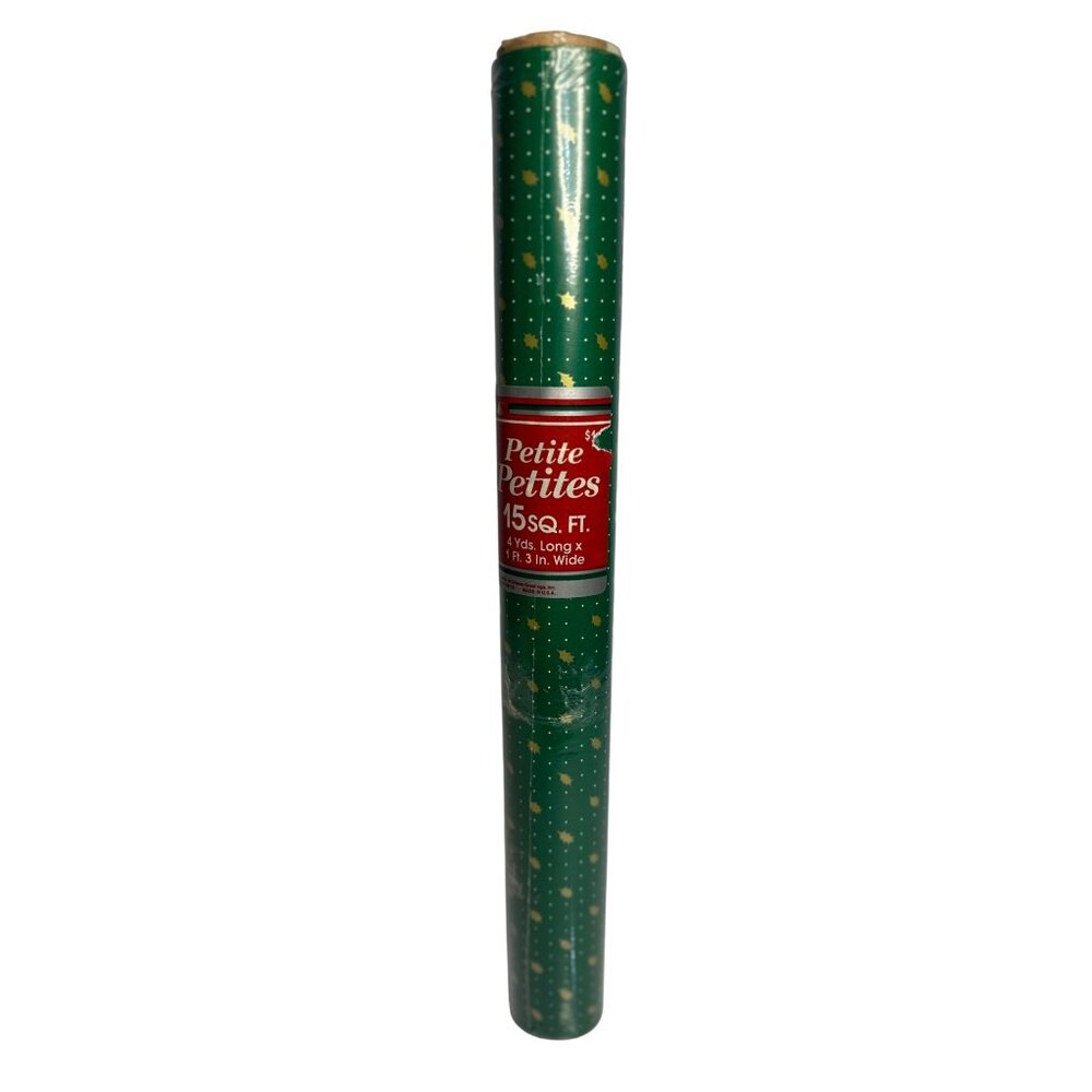 VTG Petite Petites Green Wrapping Paper Roll 15‎ Sq Ft Gold Star Gift Wrap 4yd